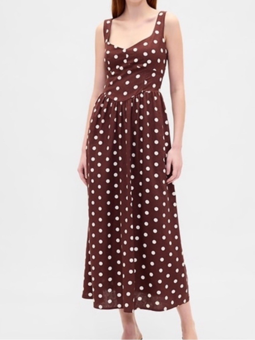 Gap Strappy Corset Drop Waist Polka Dot Maxi Dress Sz M